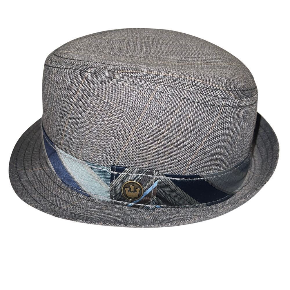 Goorin Bros. Gray Glen Plaid Check Pinch Crown Fedora Hat Cotton Blend Size L